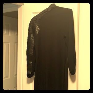 Sexy leather detailed arm / knit midi dress.